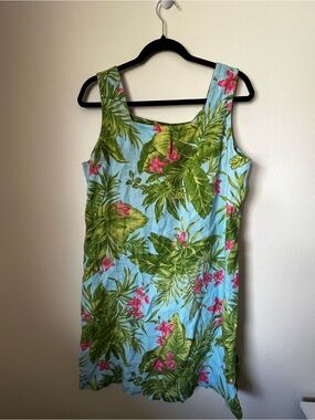 Jones New York Sport Tropical Floral Dress Linen Blend